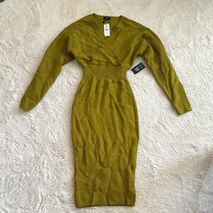 Olive Green Ribbed Knit Dress